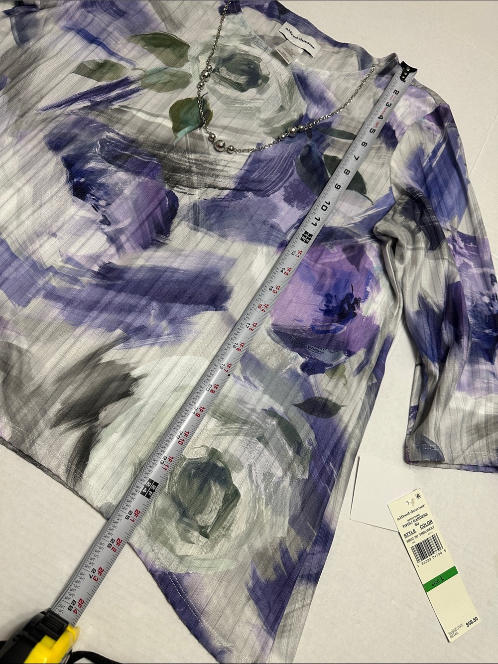 NEW Alfred Dunner Purple Gray Floral Top Necklace Tivoli Gardens Womens Large - Picture 8 of 8